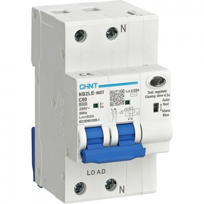 АВДТ CHINT NB2LE-80ZT 1P+N C32 30мА тип AC 6кА, электронный (R) 448164