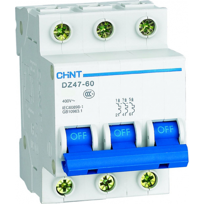 Автоматический выключатель CHINT DZ47-60 3P 20A 4.5KA х-ка D 187993