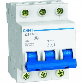 Автоматический выключатель CHINT DZ47-60 3P 63A 4.5KA х-ка C Автоматический выключатель CHINT DZ47-60 3P 63A 4.5KA х-ка C