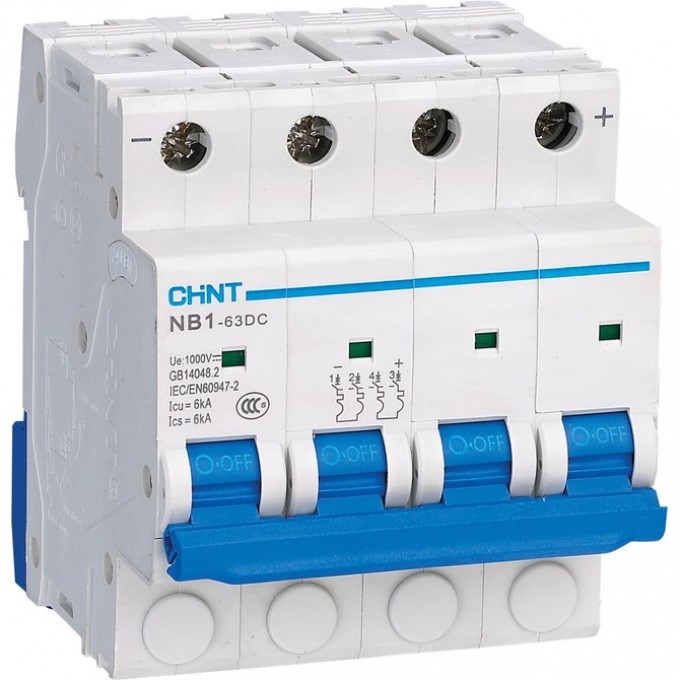 Автоматический выключатель CHINT NB1-63DC 4P 1A 6кА х-ка C 1000В DC (R) 182727