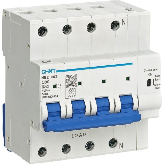Автоматический выключатель CHINT NB2-80ZT 3P+N 20А 6кА хар-ка C (R) 448263