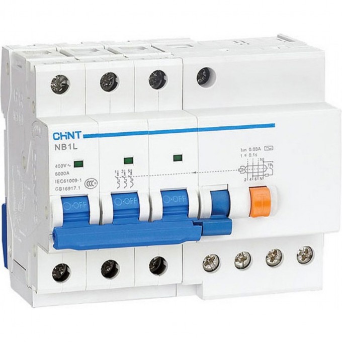 Дифатомат CHINT NB1L-40 3P C20 30mA тип A 6kA (R) 198030 Дифатомат CHINT NB1L-40 3P C20 30mA тип A 6kA (R) 198030