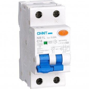 Дифференциальный автоматический выключатель CHINT NB1L 1P+N C40 30mA тип AC 10kA (36mm) (R) Дифференциальный автоматический выключатель CHINT NB1L 1P+N C40 30mA тип AC 10kA (36mm) (R)