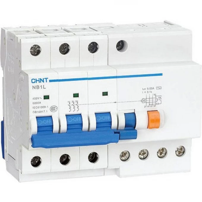 Дифференциальный автоматический выключатель CHINT NB1L-40 3P C40 100mA тип AC 6kA (R) 198048 Дифференциальный автоматический выключатель CHINT NB1L-40 3P C40 100mA тип AC 6kA (R) 198048