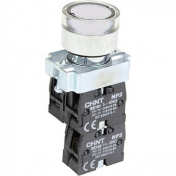 Кнопка управления CHINT NP2-BW1161 выступающая, белая, 1НО, AC/DC230В (LED), IP40 (R)