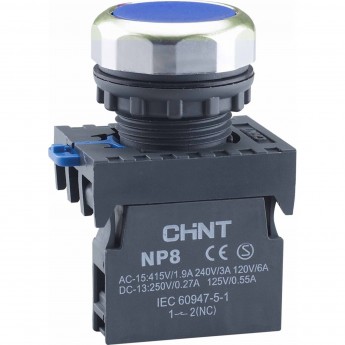 Кнопка управления CHINT NP8-10BND/6 подствет., самовозв., синий AC110-230В(LED), 1НО, IP65 (R) Кнопка управления CHINT NP8-10BND/6 подствет., самовозв., синий AC110-230В(LED), 1НО, IP65 (R)