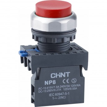 Кнопка управления CHINT NP8-20GND/4 подсвет., самовозв., красн., AC110В-220В(LED), 2НО, IP65 (R) Кнопка управления CHINT NP8-20GND/4 подсвет., самовозв., красн., AC110В-220В(LED), 2НО, IP65 (R)