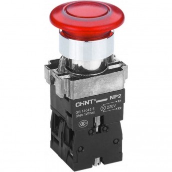 Кнопка управления CHINT "Грибок" Φ40мм самовозв. NP2-BW4462 подсветкой красная 1НЗ, IP40 (R) Кнопка управления CHINT "Грибок" Φ40мм самовозв. NP2-BW4462 подсветкой красная 1НЗ, IP40 (R)