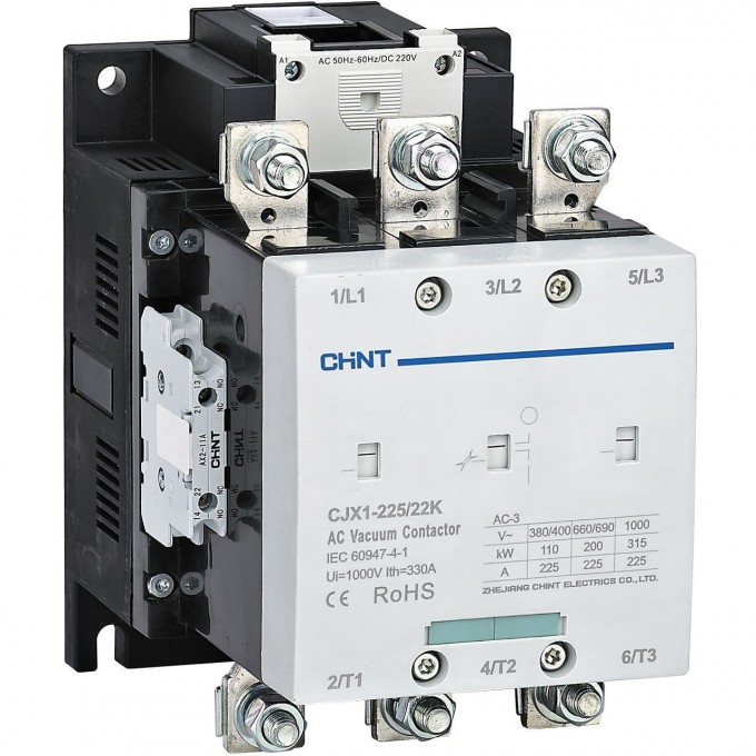 Контактор вакуумный CHINT CJX1-225/22K 225А(АС3) 2НО+2НЗ AC/DC 110В 50/60Гц 275702 Контактор вакуумный CHINT CJX1-225/22K 225А(АС3) 2НО+2НЗ AC/DC 110В 50/60Гц 275702