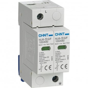 Ограничитель импульсных перенапряжений CHINT NU6-IIG 2Р In=15kA Uc=440B Im=40kA (R)
