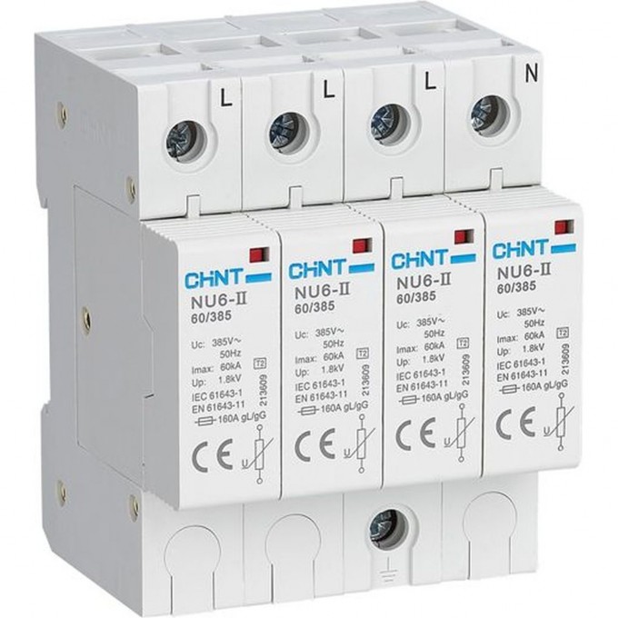 Ограничитель импульсных перенапряжений CHINT NXU-IIG/F 4P In=25kA Uc=440B Im=65kA (R) 252490 Ограничитель импульсных перенапряжений CHINT NXU-IIG/F 4P In=25kA Uc=440B Im=65kA (R) 252490