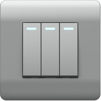 Переключатель 3-клавишный с подсветкой CHINT NEW3-E, 10А, серебряный