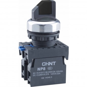 Переключатель без подсветки CHINT NP8-10X/222, 2 положения самовозв. 90град, черный, 1НО, IP65 (R)