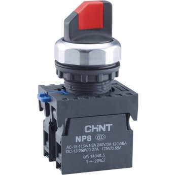 Переключатель без подсветки CHINT NP8-11X/214, 2 положения фиксацией, красный, 1НО+1НЗ, IP65 (R)