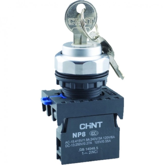 Переключатель с ключом CHINT NP8-11Y/21 , 2 положения с фиксацией, 1НО+1НЗ IP65 (R) 667180 Переключатель с ключом CHINT NP8-11Y/21 , 2 положения с фиксацией, 1НО+1НЗ IP65 (R) 667180