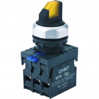 Переключатель с подсветкой CHINT NP8-01XD/215, 2 полож. фикс., желт., AC110-230В(LED), 1НЗ, IP65 (R)