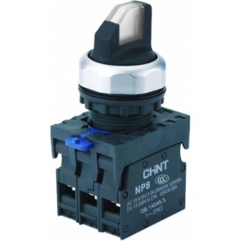 Переключатель с подсветкой CHINT NP8-11XD/211, 2 полож. фикс., белый, AC110-230В(LED), 1НО+1НЗ, IP65 (R)