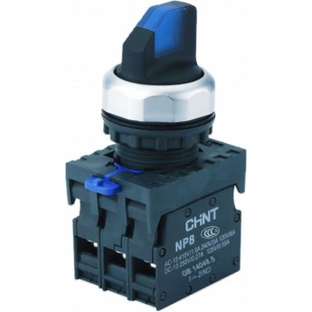 Переключатель с подсветкой CHINT NP8-11XD/216, 2 полож. с фиксац., 1НО+1НЗ син. AC110В-230В(LED) IP65 (R)