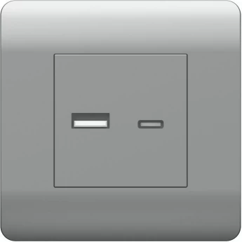 Розетка CHINT NEW3-E USB A+С, 5В/2,1А, серебряный