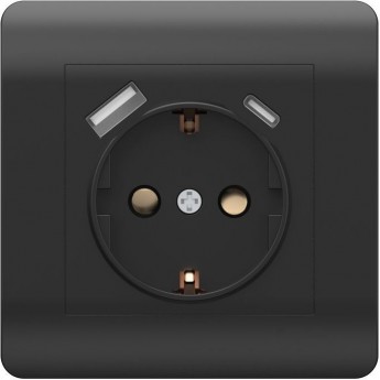 Розетка с/з со шторками CHINT NEW3-E, 16А+ USB двойная A+С, 5В/2,1А, черный