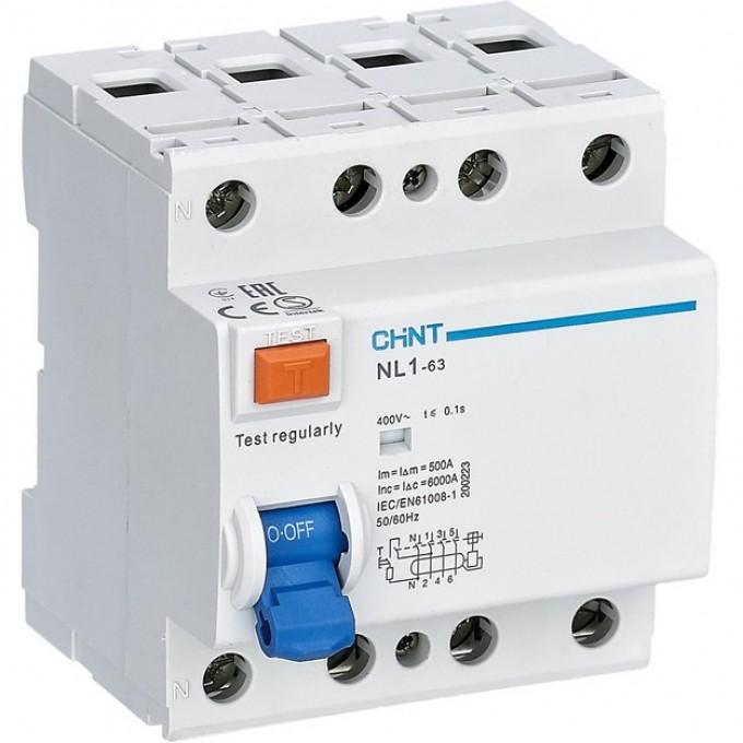 УЗО CHINT NL1-63 4P 40A 100mA 6kA тип AC (DB) (R) 200227 УЗО CHINT NL1-63 4P 40A 100mA 6kA тип AC (DB) (R) 200227