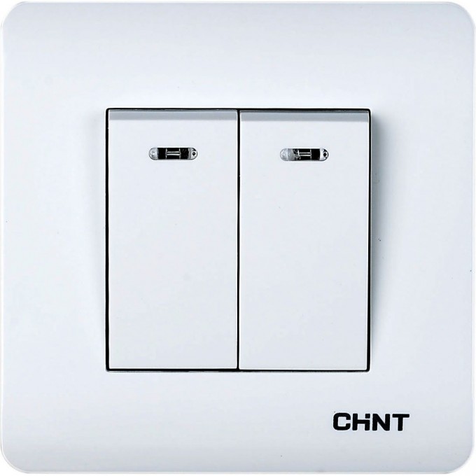 Выключатель 2-клавишный CHINT проходной с LED-подсветкой 10А 250В 715386 Выключатель 2-клавишный CHINT проходной с LED-подсветкой 10А 250В 715386